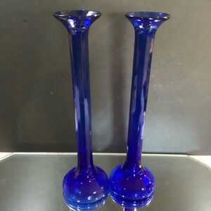 Vintage Elegant Blue Glass Vases Tall 12 inches Set of 2 #61